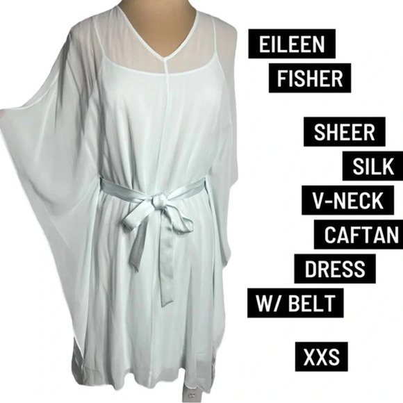 Eileen Fisher pale blue
Sheer Silk V-Neck kaftan Dress w/ Belt - Picture 14 of 14